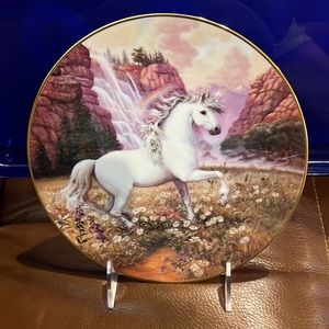 Vintage Rainbow Valley of the Unicorn Plate with Gold Trim by Ruth Sanderson